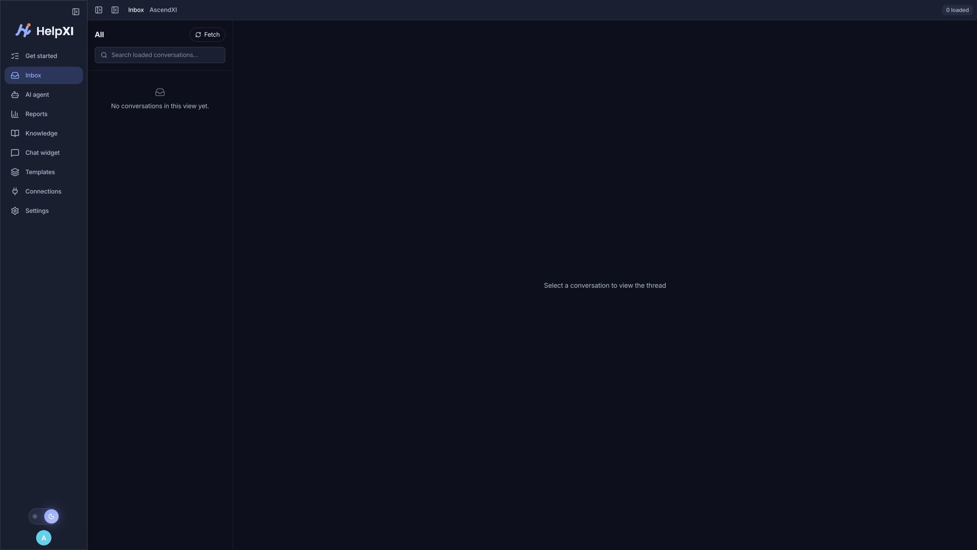 HelpXI — Shared inbox — empty workspace